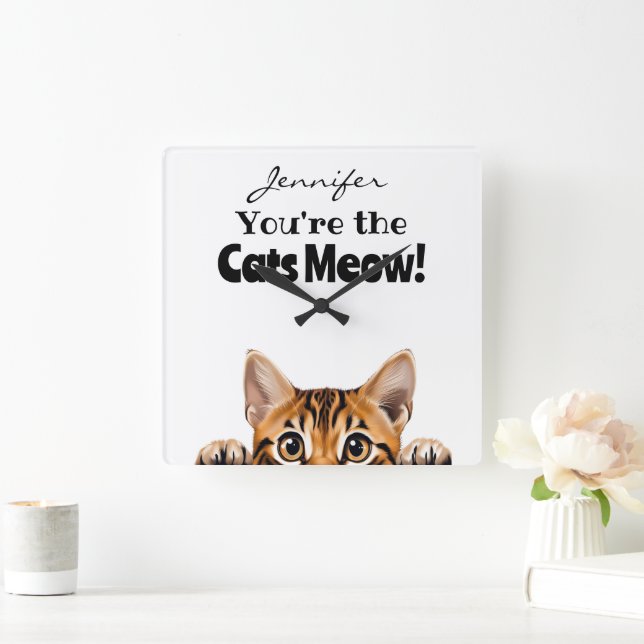 Lusnyj Tiger Tabby katt Wall Clock Fyrkantig Klocka (Hem)