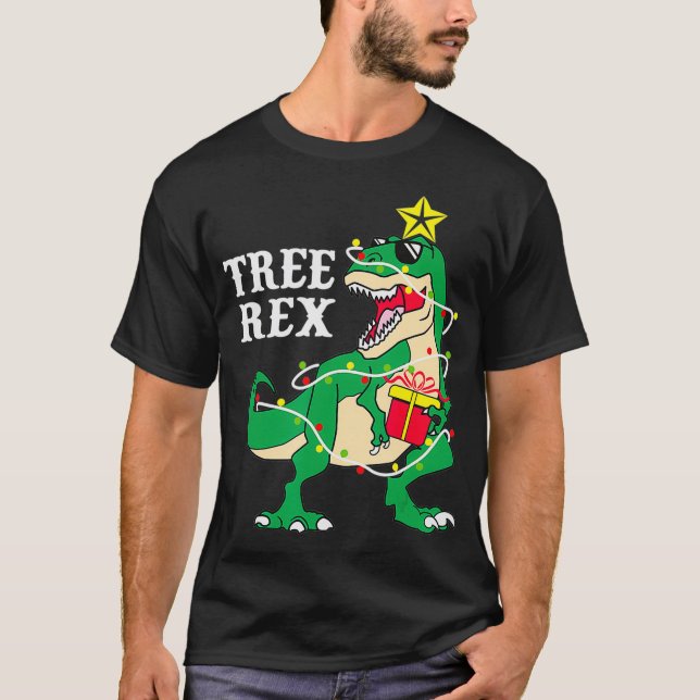 Lusnyj Träd Rex med jul Ljus Dinosaur Chri T Shirt (Framsida)