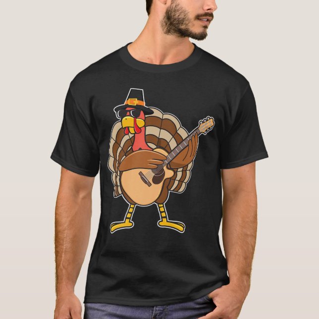 Lusnyj Turkiet spelar Guitar Thanksgiving T Shirt (Framsida)