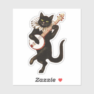 Lusnyj Vintage Cat Dancing och Spelande Banjo Klistermärken