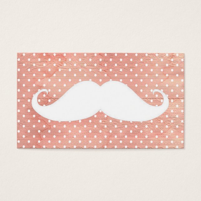 Lusnyj vit mustache vid Rosa Polka dots Mönster Visitkort (Framsidan)