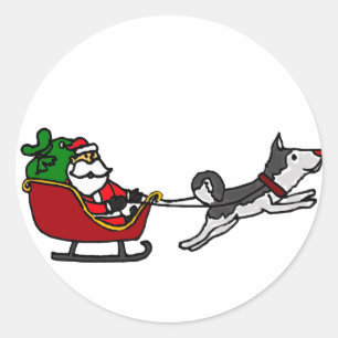 Lusnyjul Sleigh med Husky Hund Pulling Runt Klistermärke