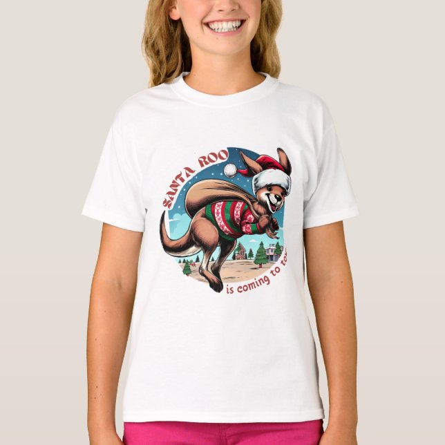 Lusnykangaroo önskar dig God jul Cute Santa T Shirt (Framsida)