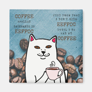 Lusnykatt med kaffe Kopp och Ord Magnet