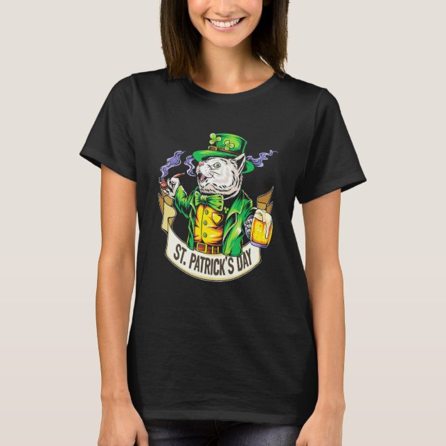 Lusnykatt med öl Lycklig St patrick's day T Shirt (Framsida)