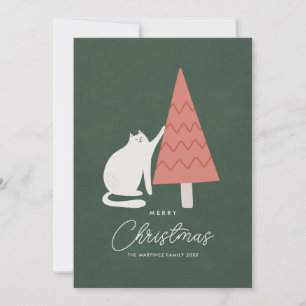 Lusnykatt med Träd God jul Hälsning Julkort
