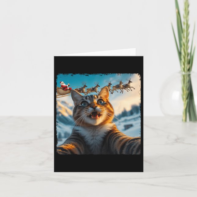 Lusnykatt selfie med jultomten Jul Julafton Kort (Framsida)
