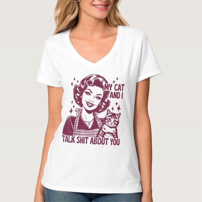 Lusnykatt T-Shirt My Cat och jag pratar Sopor om (Framsida)