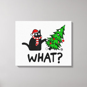 Lusnykatt vad svart katt som trycker på Julgran T Canvastryck