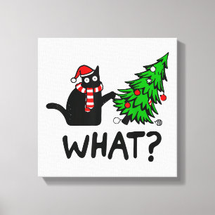 Lusnykatt vad svart katt som trycker på Julgran T- Canvastryck