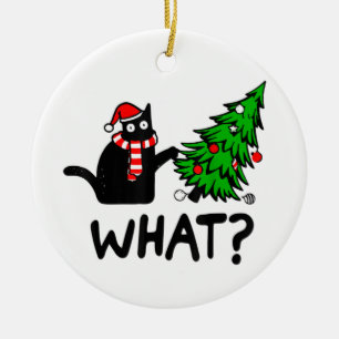 Lusnykatt vad svart katt som trycker på Julgran T- Julgransprydnad Keramik