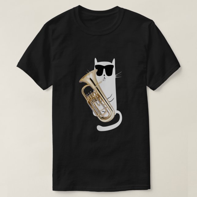 Lusnykatt vid Wearing Sunglasses spelar upp Euphon T Shirt (Design framsida)