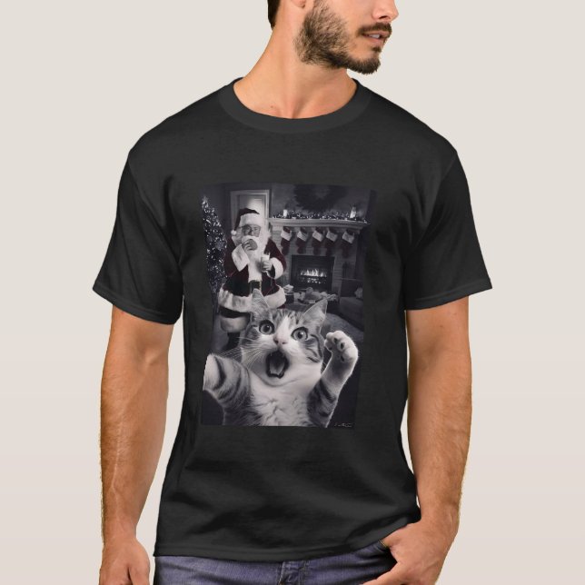 Lusnykatten Selfie med jultomten T Shirt (Framsida)