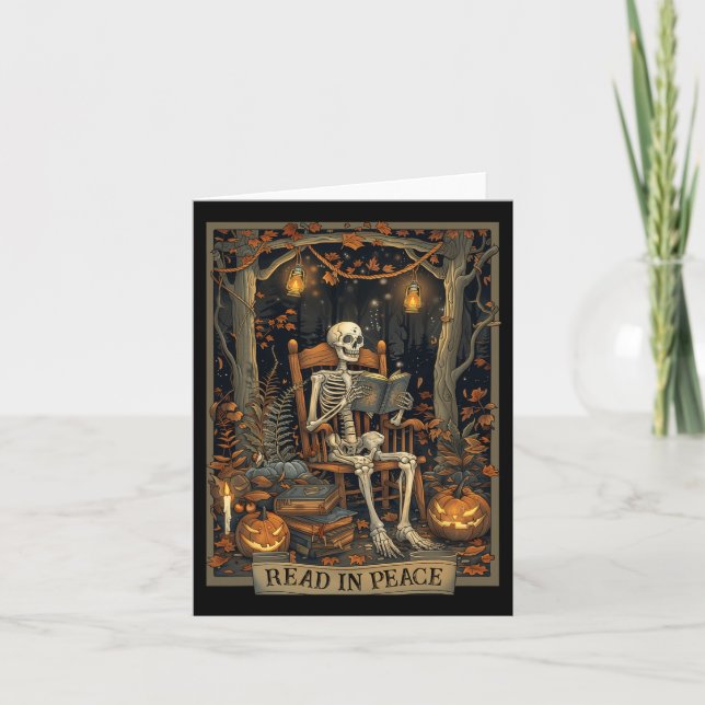 Lusnylästa i Peace Skeleton Halloween Read Bynned Kort (Framsida)