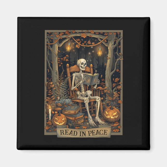 Lusnylästa i Peace Skeleton Halloween Read Nned B Magnet (Framsidan)