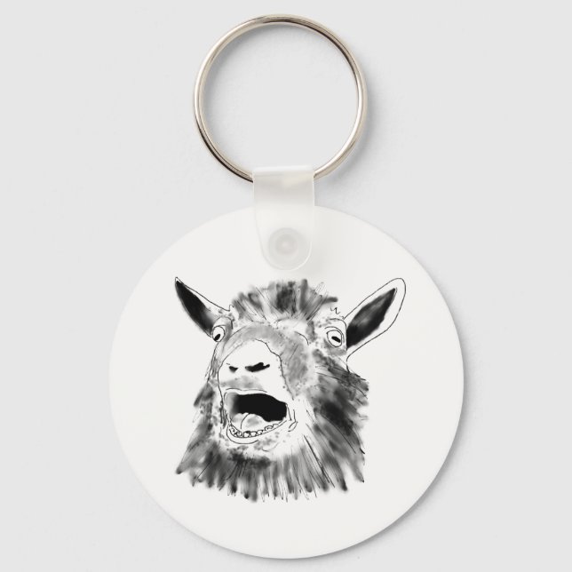 Lusnymning Goat Teckning Quirky Animal Art Nyckelring (Framsida)