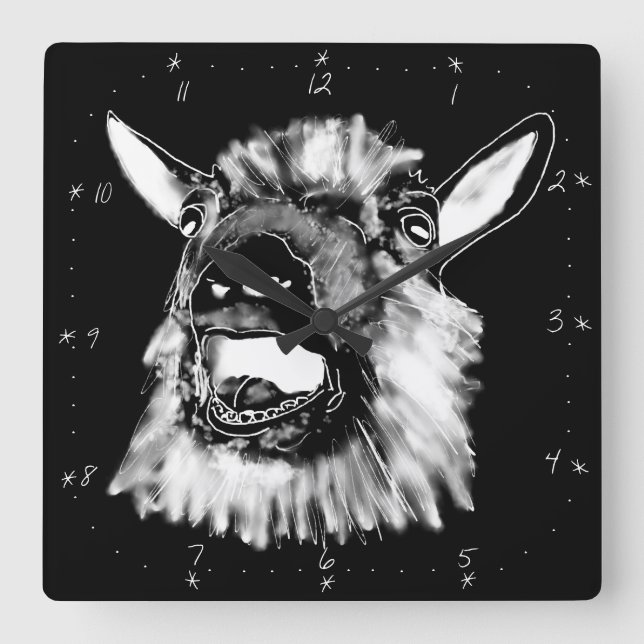 Lusnymning Goat Teckning Scary Animal Art Fyrkantig Klocka (Framsida)