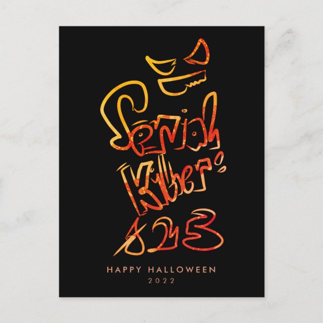Lusnyserial Killer Typography Spooky Pumbkin Vykort (Framsida)