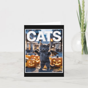 Lusnysvart katt i Fladdermus Costume Cute Hallowee Kort