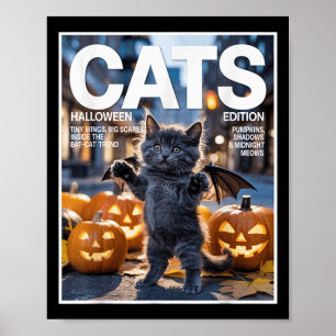 Lusnysvart katt i Fladdermus Costume Cute Hallowee Poster