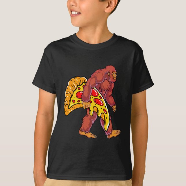 Lusnyt Bigfoot Walking med stort Pizza-segment T Shirt (Framsida)