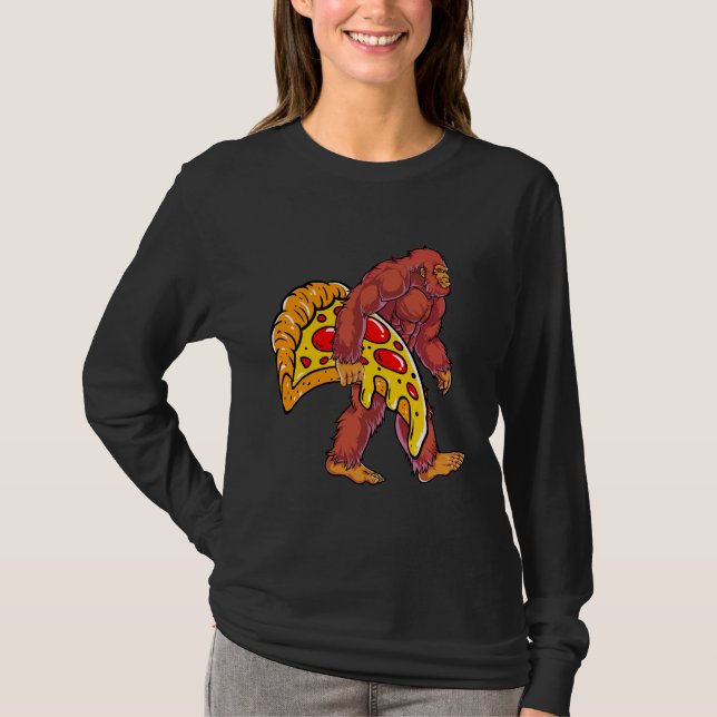 Lusnyt Bigfoot Walking med stort Pizza-segment T Shirt (Framsida)