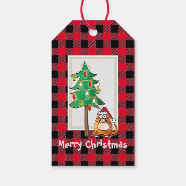 Lusnyt Buffalo Kolla Katt med jultomten jul Presentetikett (Framsidan)