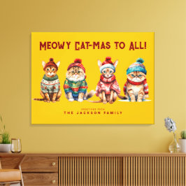 Lusnyt Cat Merry Gult jul Decor Hälsning Canvastryck