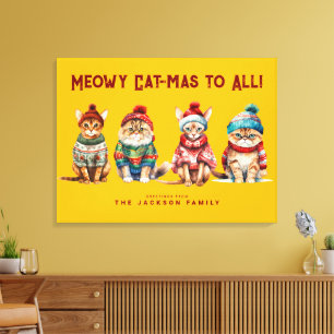 Lusnyt Cat Merry Gult jul Decor Hälsning Canvastryck