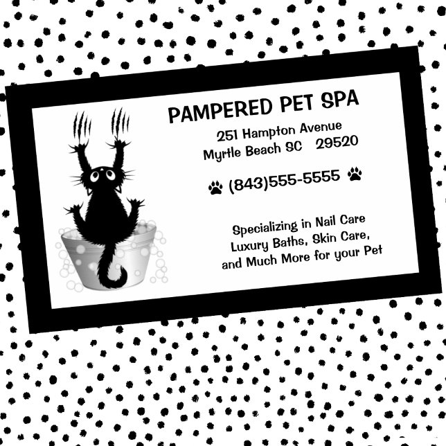 Lusnyt Pet Groomer Cat in Tub Black White Visitkort (Skapare uppladdad)