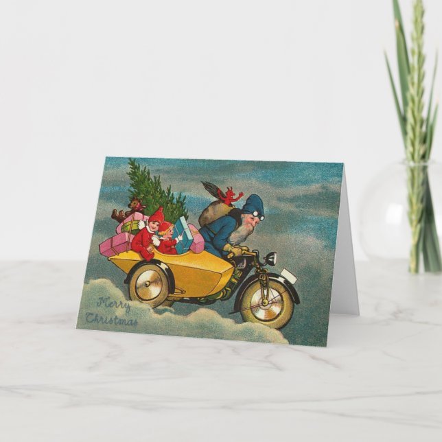 Lusnyt Santa Deliving Presenter på motorcykel Helgkort (Framsida)