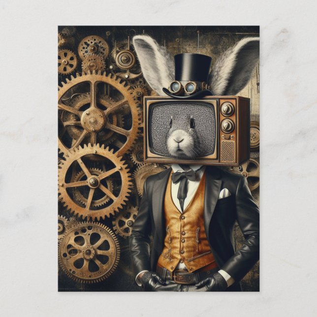 Lusnyt Steampunk-kanin med TV-huvud Vykort (Framsida)