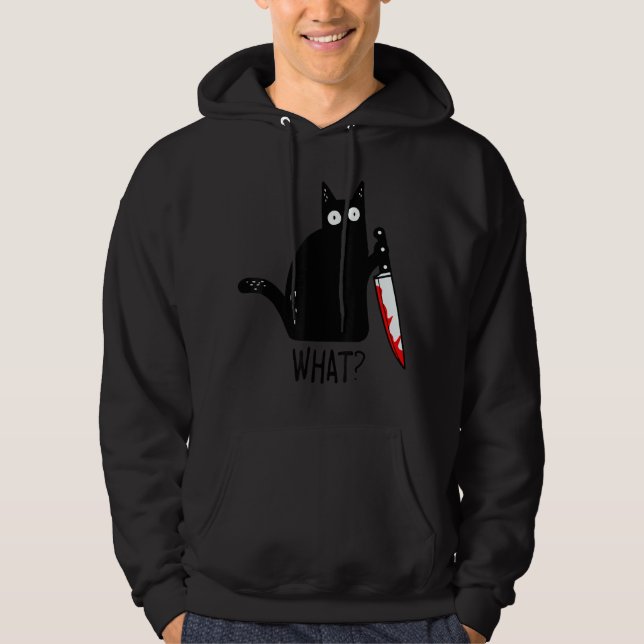 Lusnyt svart katt som Holding Bloody Knivar Manar  Hoodie (Framsida)