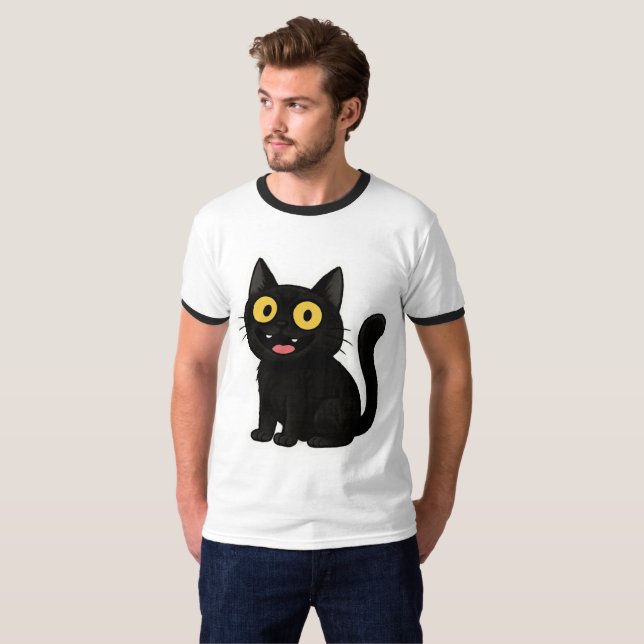 Lusnyt svart kattstreck med Gult Ögon T Shirt (Hel framsida)