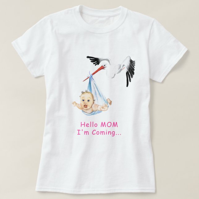 Lusnyt T-Shirt Stork med Baby - Anpassningsbar Tex (Design framsida)