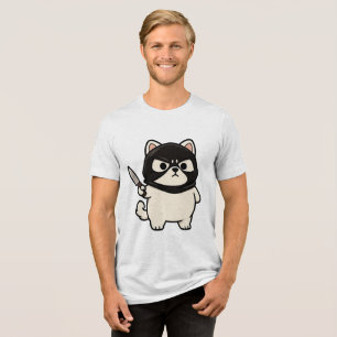 Lusnyt vit kattstreck med mask och Knivar T Shirt