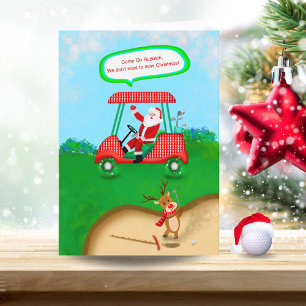 Lusnytomten med Rudolph spelar Golf Julafton Bunke Helgkort