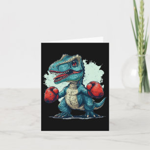 Lusnyttigt barn som boxar dosinosaur med boxinghan kort