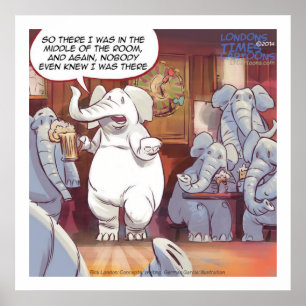 Lusnyvit elefant i rummet Poster