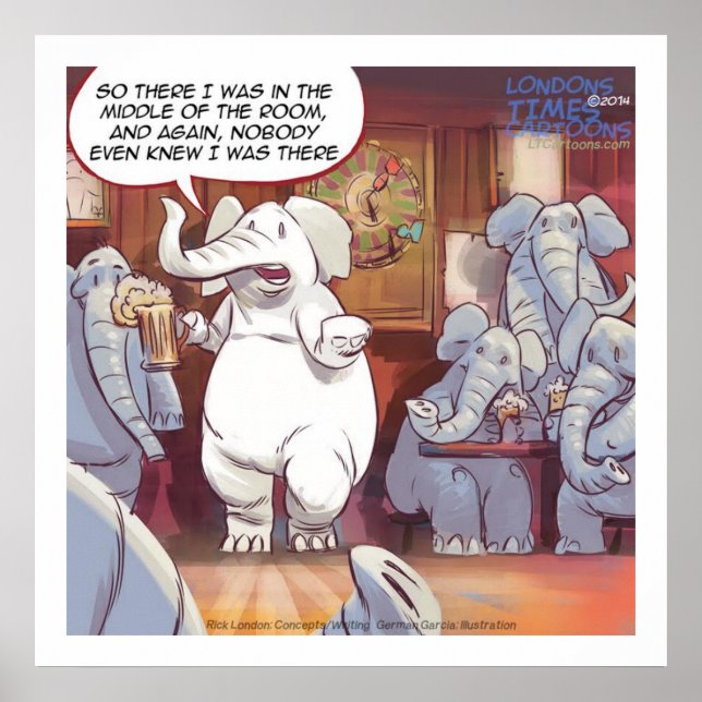 Lusnyvit elefant i rummet Poster (Framsidan)