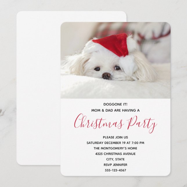 Lusnyvit Hund i Red jul Hat Party Inbjudningar (Fram/baksida)