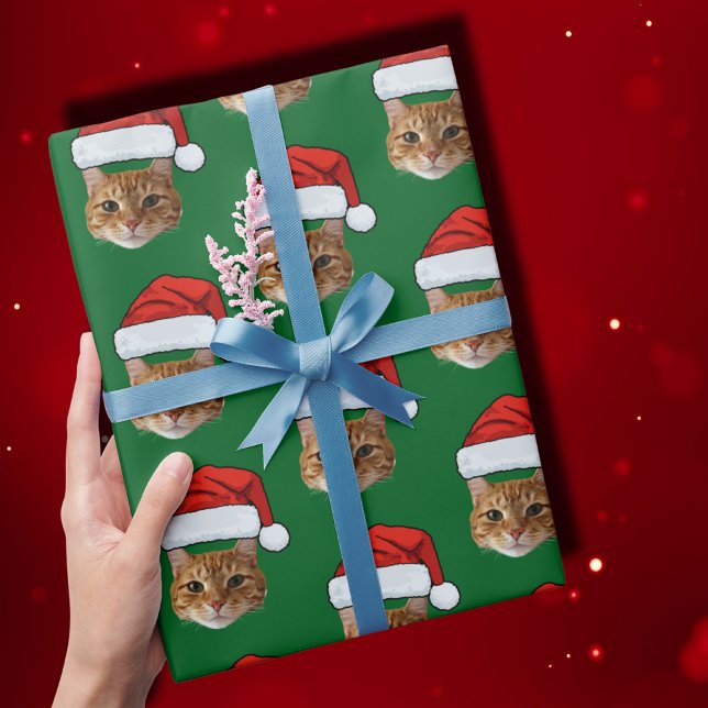 Lustig Anpassningsbar Ansikte Cat Photo Santa Hat  Presentpapper (Skapare uppladdad)