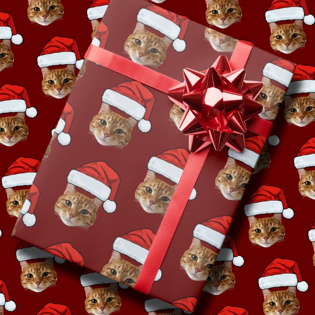 Lustig Anpassningsbar Ansikte Cat Photo Santa Hat  Presentpapper (Skapare uppladdad)