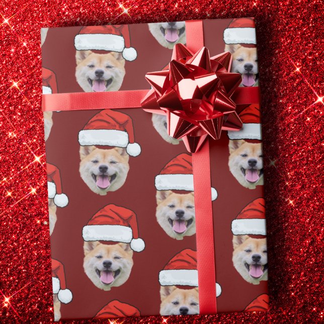 Lustig Anpassningsbar Ansikte Hund Photo Santa Hat Presentpapper (Skapare uppladdad)
