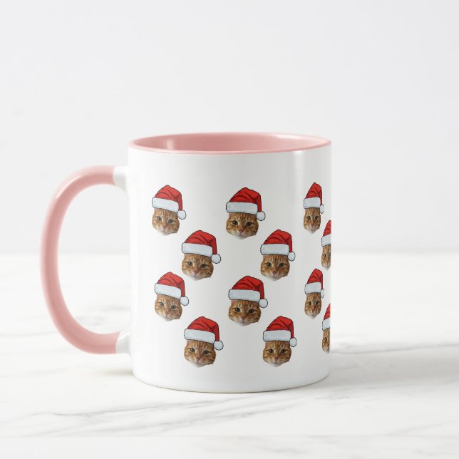 Lustig Anpassningsbar Ansikte Photo Santa Cat Hat- Mugg (Vänster)