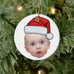 Lustig Anpassningsbar Ansikte Photo Santa Head Jul Julgransprydnad Keramik