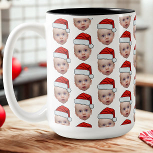 Lustig Anpassningsbar Ansikte Photo Santa Head Jul Två-Tonad Mugg