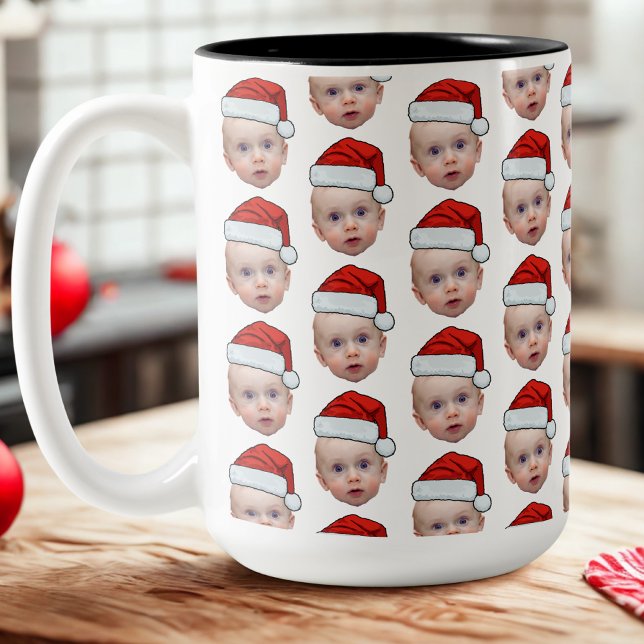Lustig Anpassningsbar Ansikte Photo Santa Head Jul Två-Tonad Mugg (Skapare uppladdad)