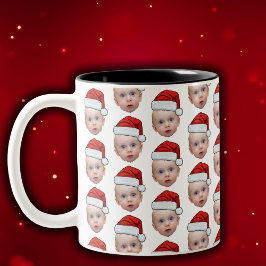 Lustig Anpassningsbar Ansikte Photo Santa Head Jul Två-Tonad Mugg