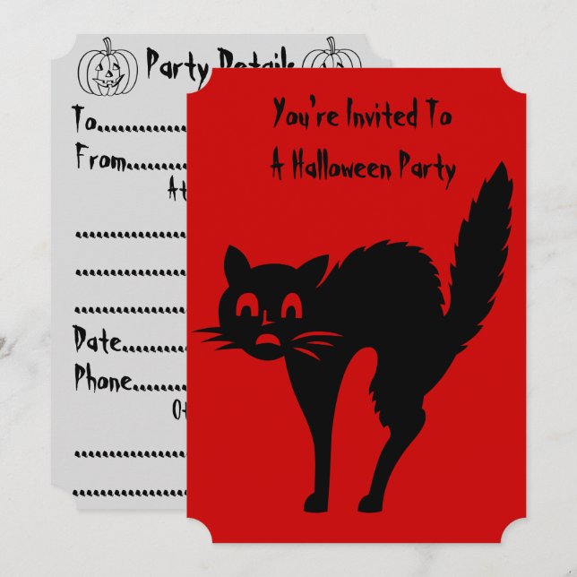 lustig arg svart kattdesign för halloween inbjudningar (Fram/baksida)